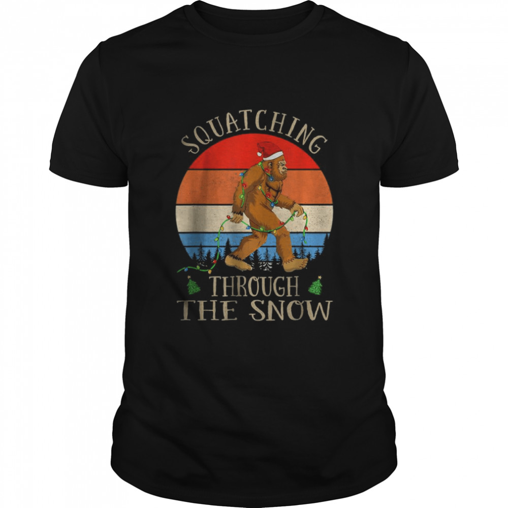 Squatching Through The Snow Bigfoot Christmas Sasquatch T-Shirt