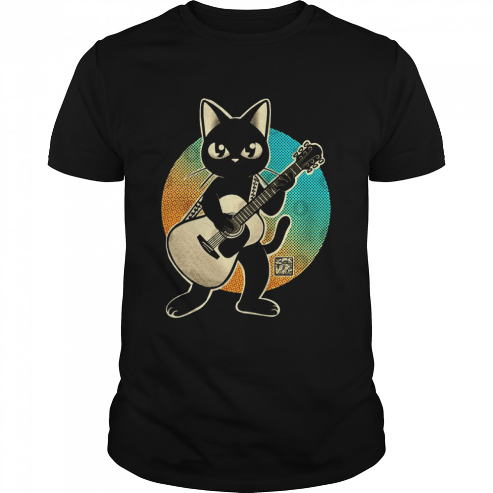 Black Cat Playing Acoustic Guitar Shirt