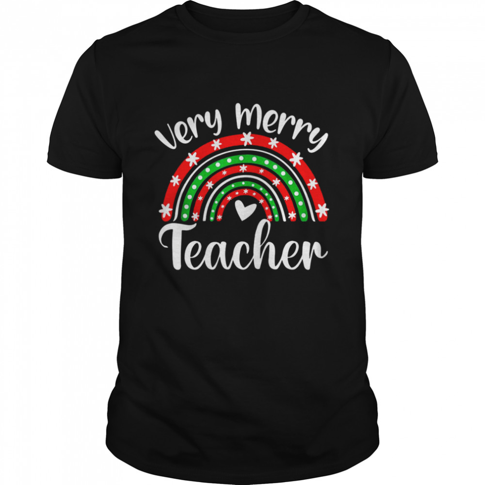 Verry Merry Teacher Christmas Rainbow Merry Christmas  Classic Men's T-shirt