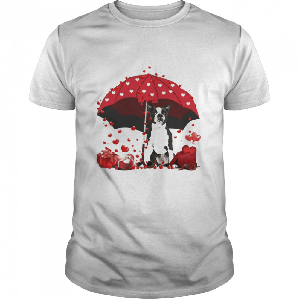Loving Red Umbrella Black Boston Terrier Christmas Sweater  Classic Men's T-shirt