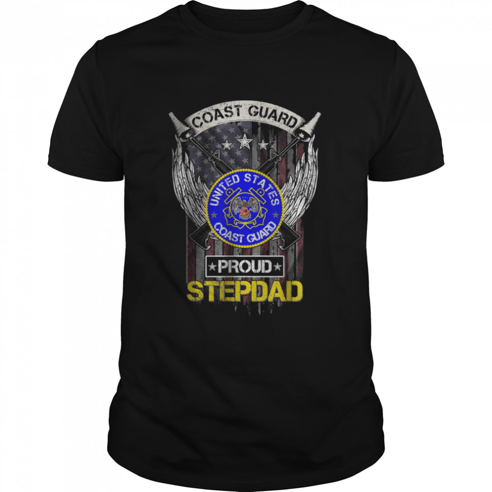 Vintage USA American Flag US Coast Guard Proud Stepdad T- Classic Men's T-shirt