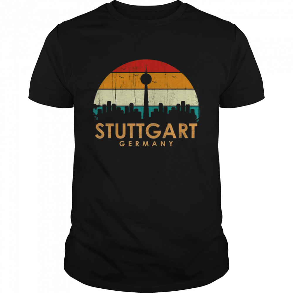 Vintage Retro Style Landscape SunSkyline Stuttgart Germany  Classic Men's T-shirt