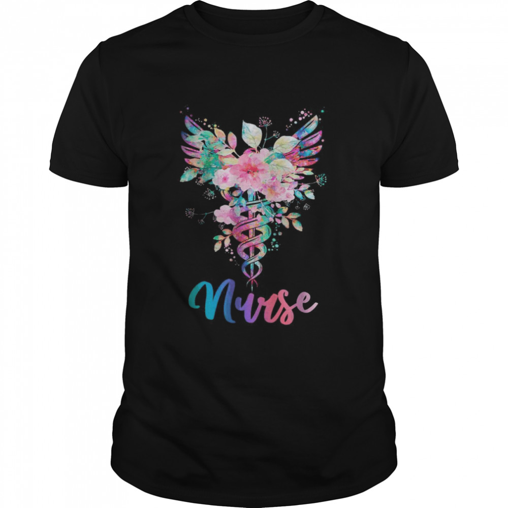 Watercolor Floral Caduceus Clipart Nurse Gift Doctor Gift Sublimation Designs Medical Symbol Medicine T- Classic Men's T-shirt
