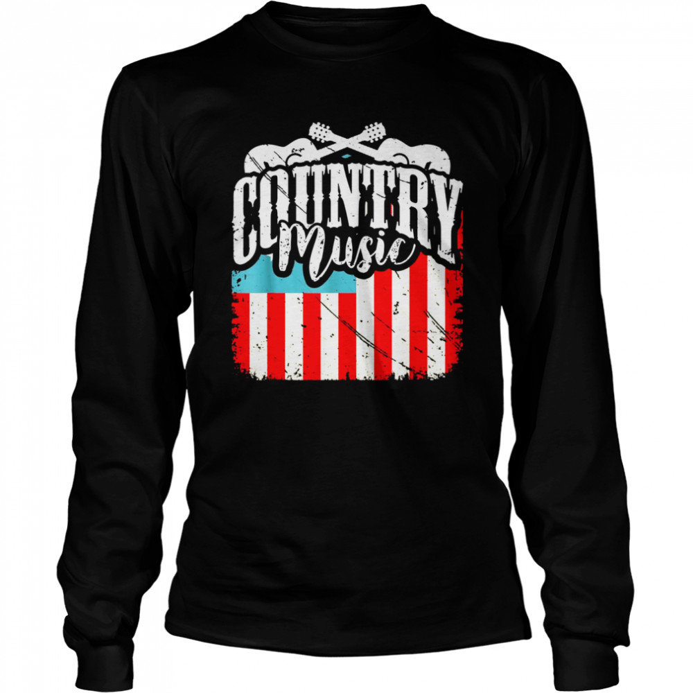 Country Music Line Dancing Guitar Player Western Nashville  Long Sleeved T-shirt