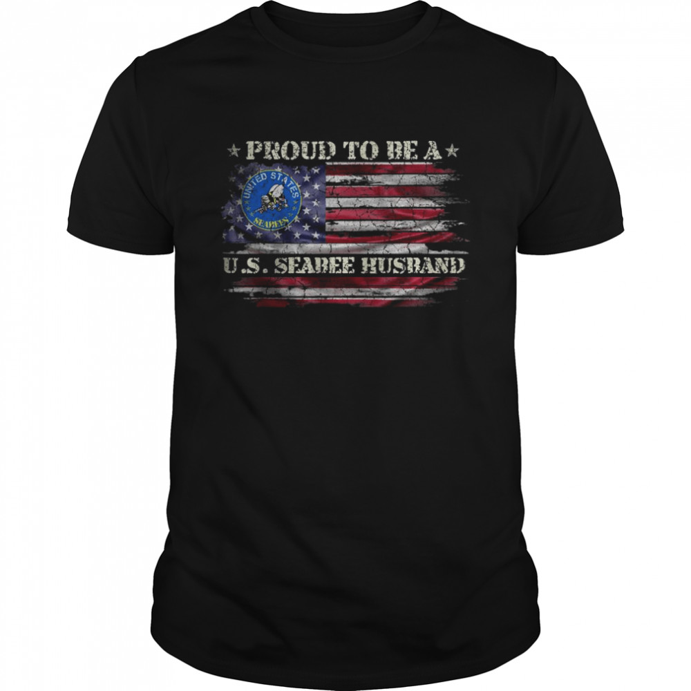 Vintage USA American Flag Proud To Be A US Seabee Husband T- Classic Men's T-shirt