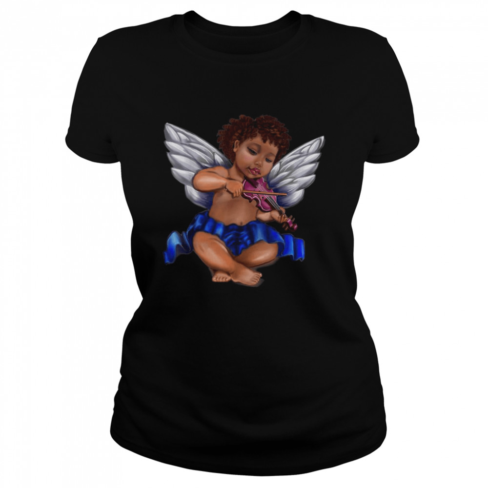 Black Angel playing the violin Serene afro cherub  Classic Women's T-shirt