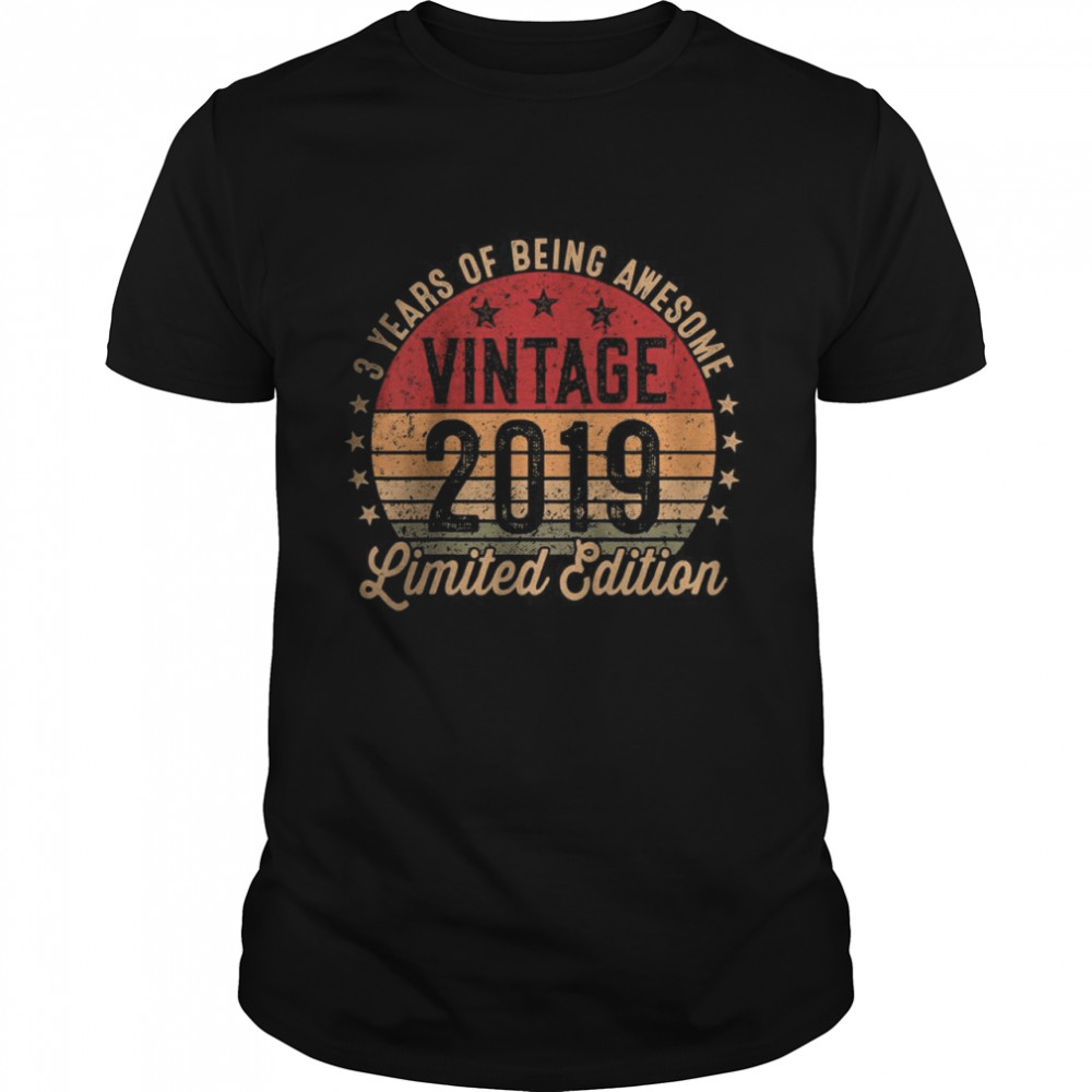Kids 3 Year Old Vintage 2019 Limited Edition 3rd Birthday T-Shirt