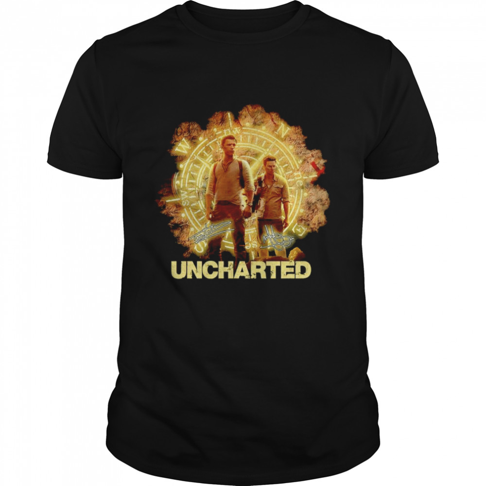 Uncharted Tom Holland And Mark Wahlberg Signatures  Classic Men's T-shirt