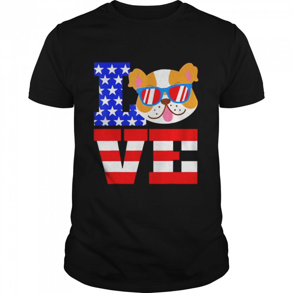 Love Bulldog Sunglasses 4th Of July USA Meica Dog shirt Classic Men's T-shirt