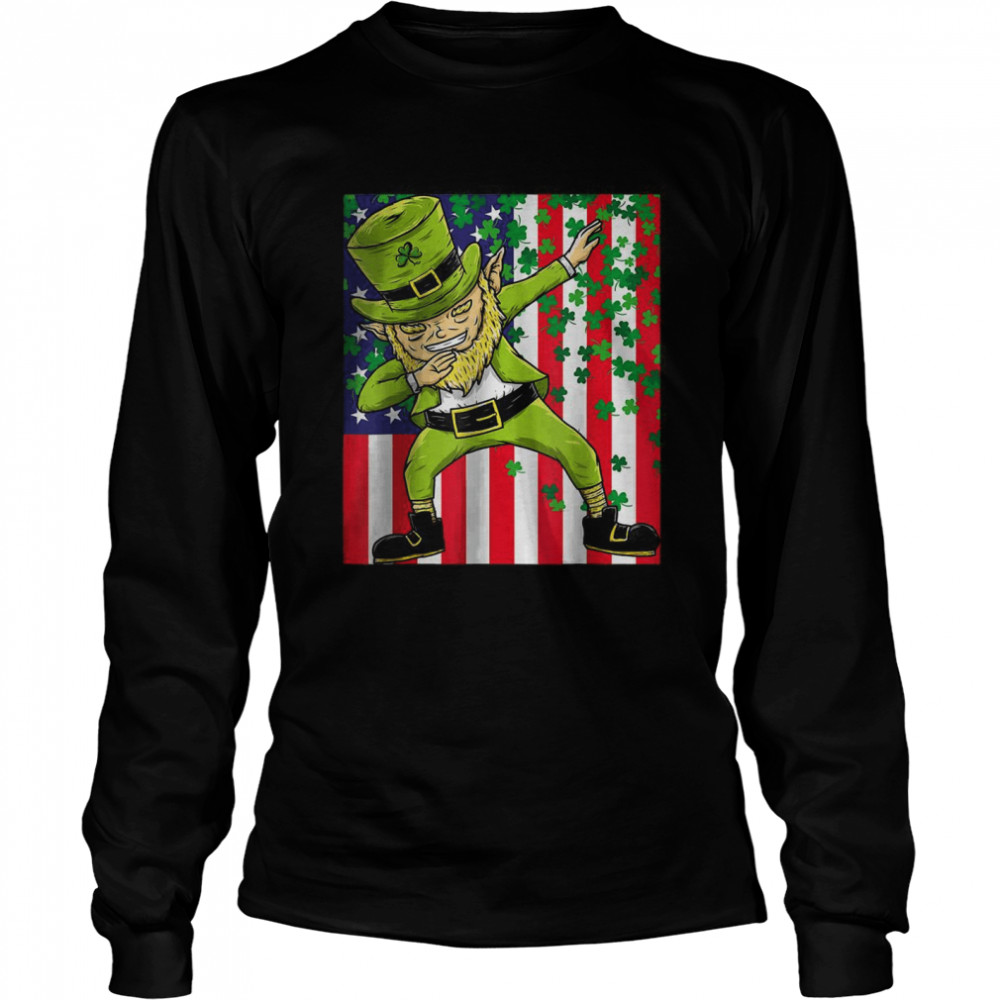American Flag Dabbing Leprechaun _ St Patricks Day T- Long Sleeved T-shirt