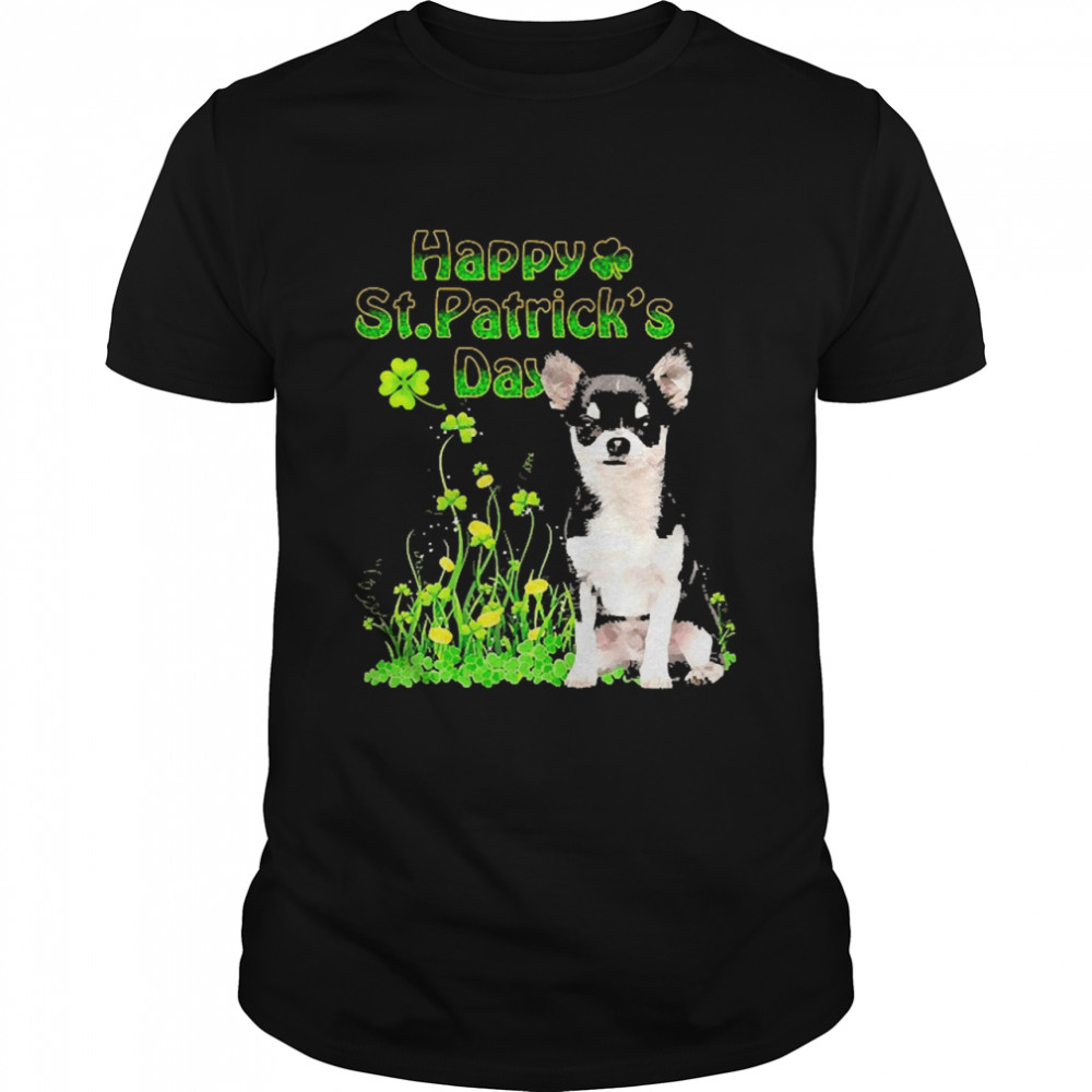 Happy St. Patrick’s Day Patrick Gold Grass Black Chihuahua Dog Shirt