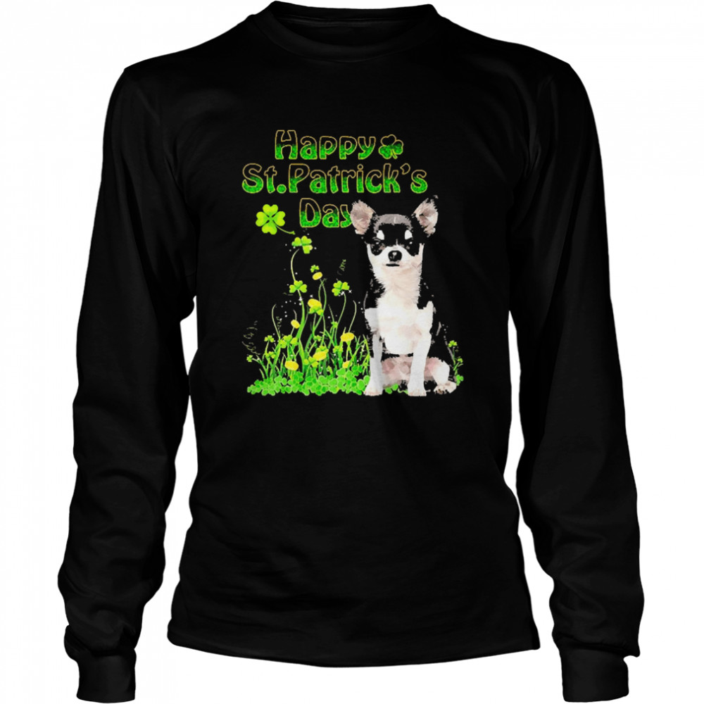Happy St. Patrick’s Day Patrick Gold Grass Black Chihuahua Dog  Long Sleeved T-shirt