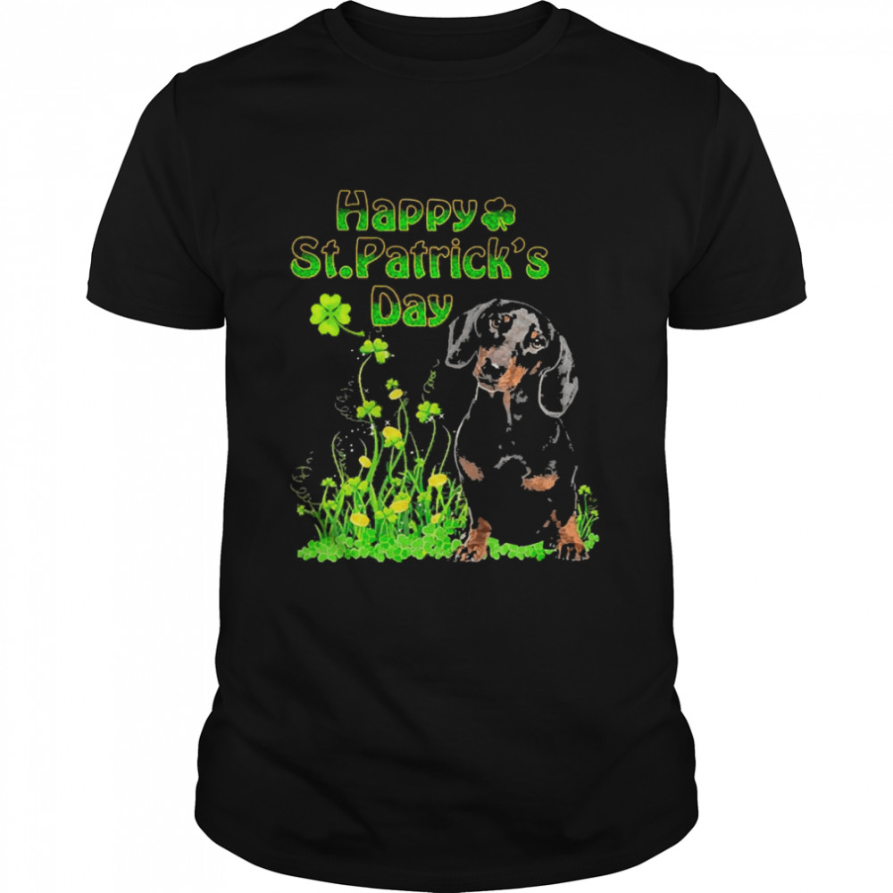 Happy St. Patrick’s Day Patrick Gold Grass Black Dachshund Dog Shirt
