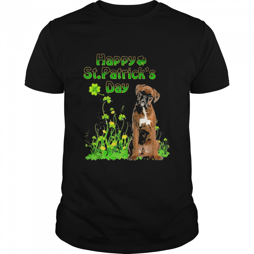 Happy St. Patrick’s Day Patrick Gold Grass Brindle Boxer Dog Shirt