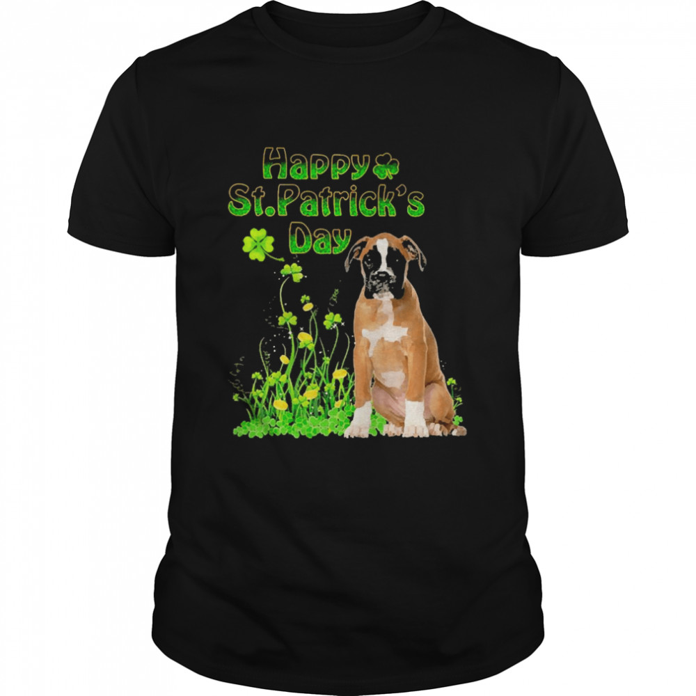 Happy St. Patrick’s Day Patrick Gold Grass Brown Boxer Dog  Classic Men's T-shirt