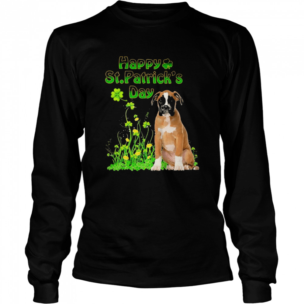 Happy St. Patrick’s Day Patrick Gold Grass Brown Boxer Dog  Long Sleeved T-shirt