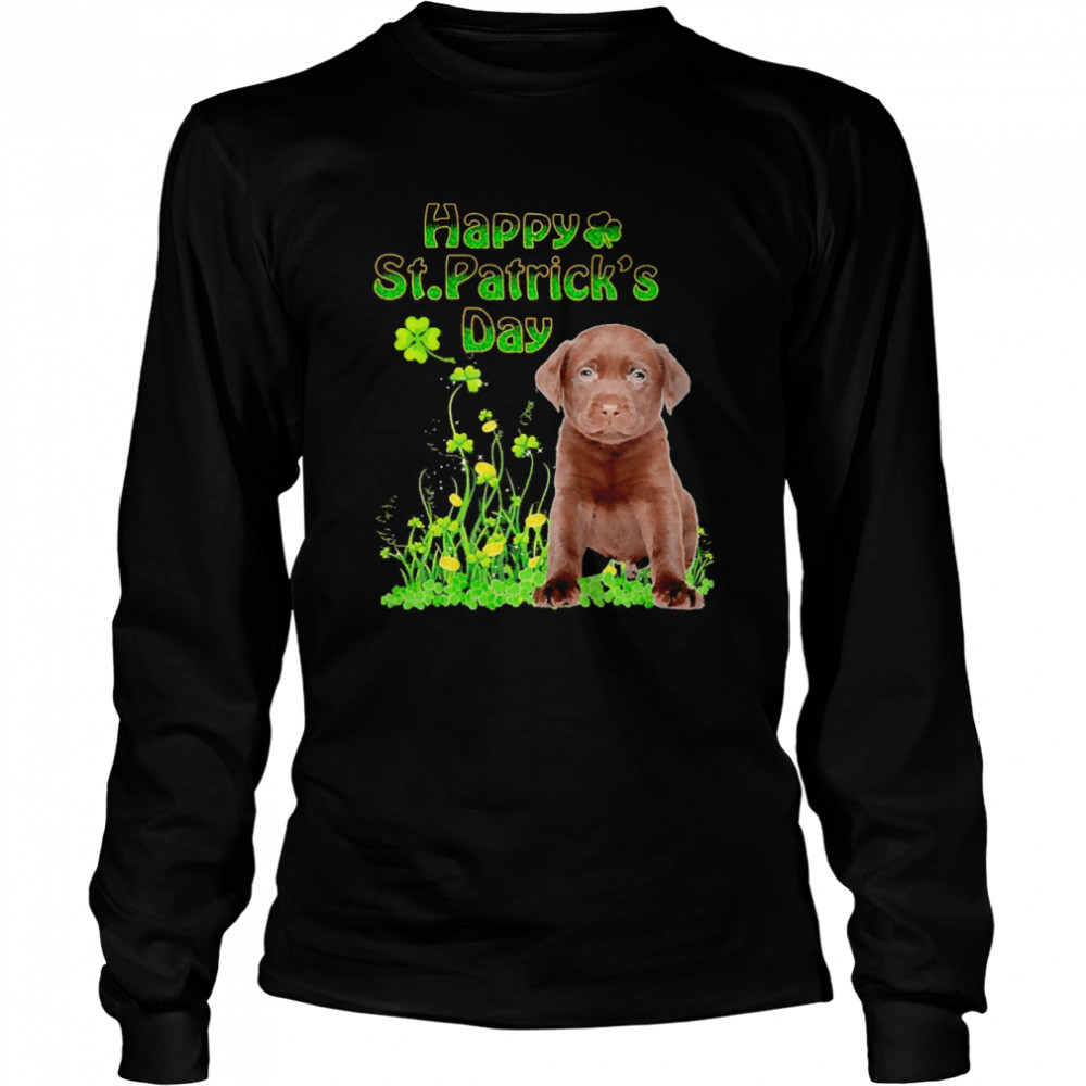 Happy St. Patrick’s Day Patrick Gold Grass Chocolate Labrador Dog  Long Sleeved T-shirt