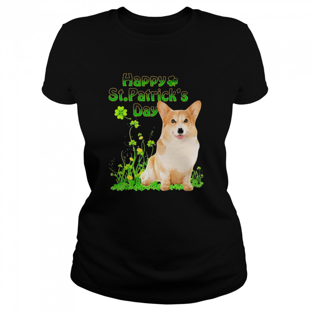 Happy St. Patrick’s Day Patrick Gold Grass Corgi Dog  Classic Women's T-shirt