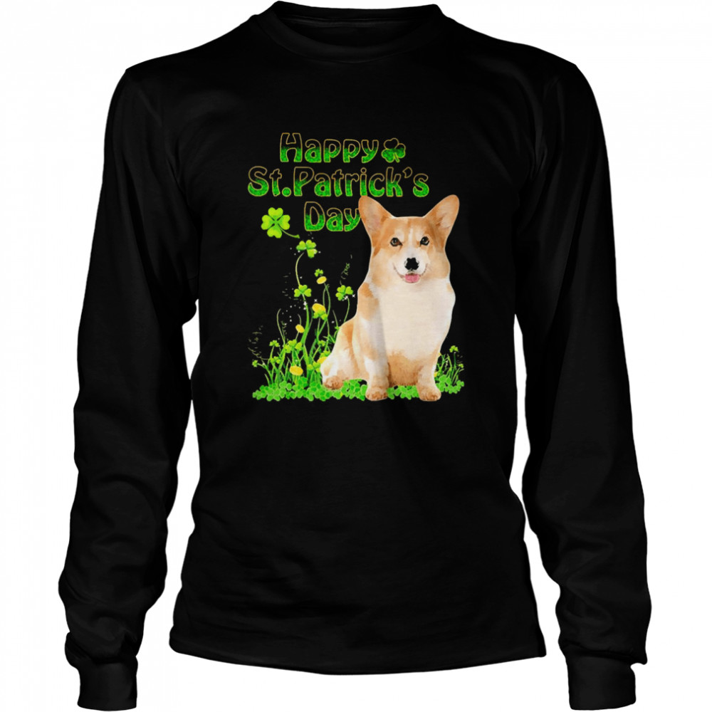 Happy St. Patrick’s Day Patrick Gold Grass Corgi Dog  Long Sleeved T-shirt