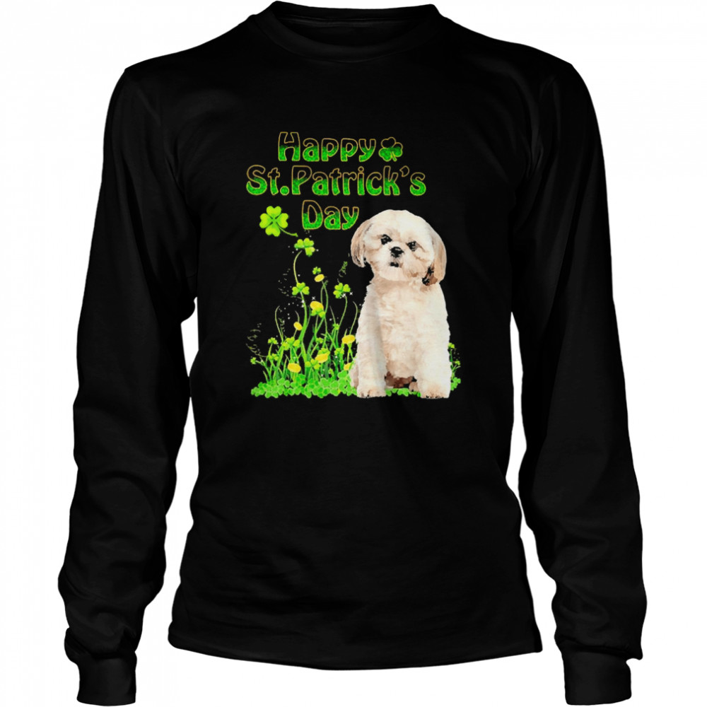 Happy St. Patrick’s Day Patrick Gold Grass Cream Shih Tzu Dog  Long Sleeved T-shirt