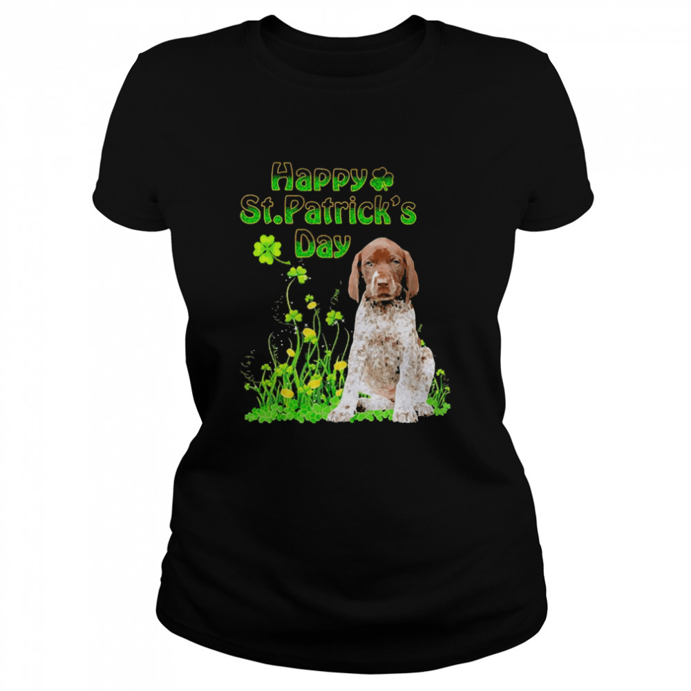 Happy St. Patrick’s Day Patrick Gold Grass German Shorthaired Pointer Dog  Classic Women's T-shirt