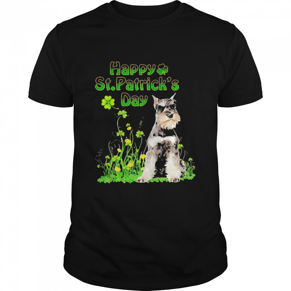 Happy St. Patrick’s Day Patrick Gold Grass Grey Miniature Schnauzer Dog  Classic Men's T-shirt