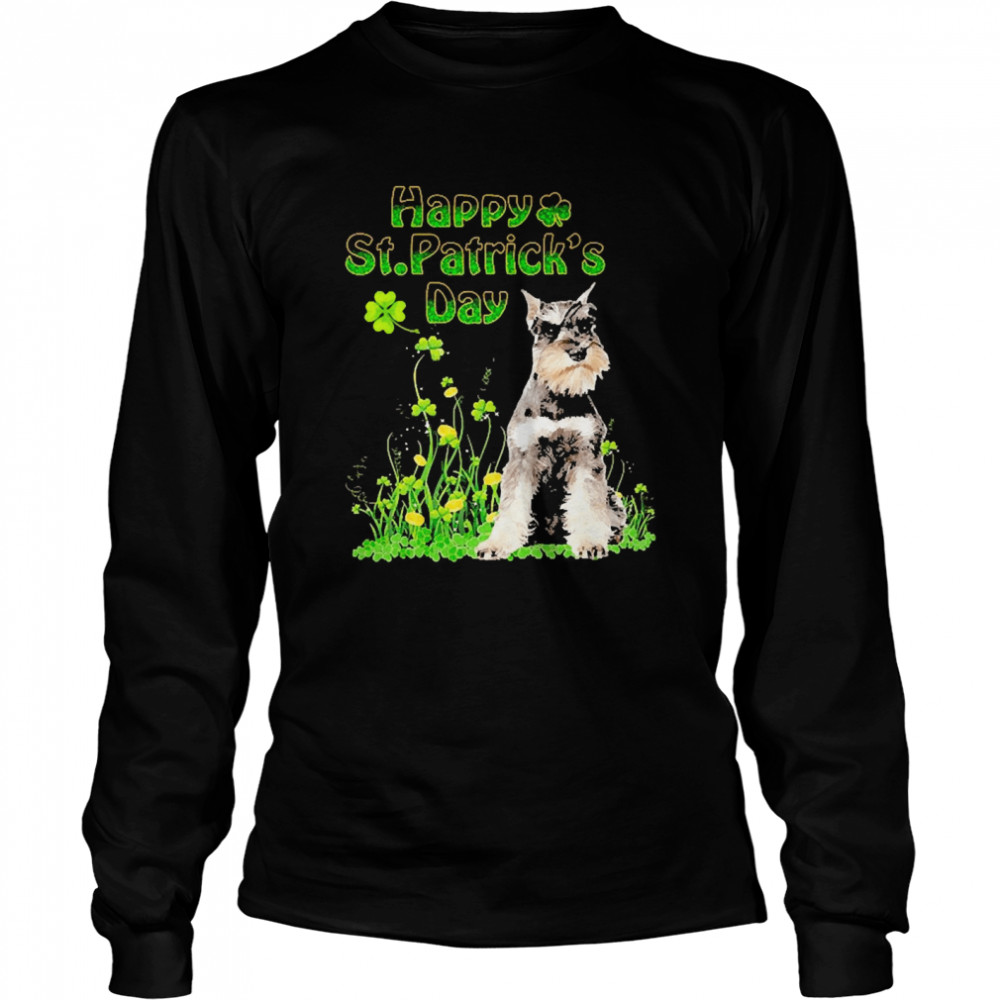 Happy St. Patrick’s Day Patrick Gold Grass Grey Miniature Schnauzer Dog  Long Sleeved T-shirt