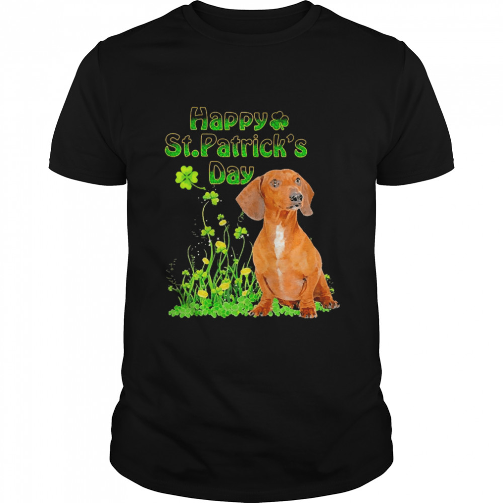 Happy St. Patrick’s Day Patrick Gold Grass Red Dachshund Dog  Classic Men's T-shirt