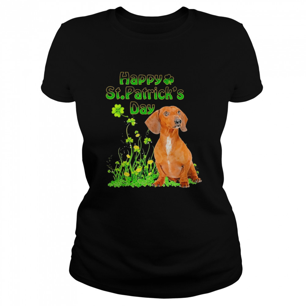 Happy St. Patrick’s Day Patrick Gold Grass Red Dachshund Dog  Classic Women's T-shirt