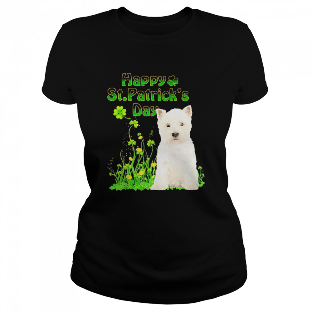 Happy St. Patrick’s Day Patrick Gold Grass West Highland White Terrier Dog  Classic Women's T-shirt