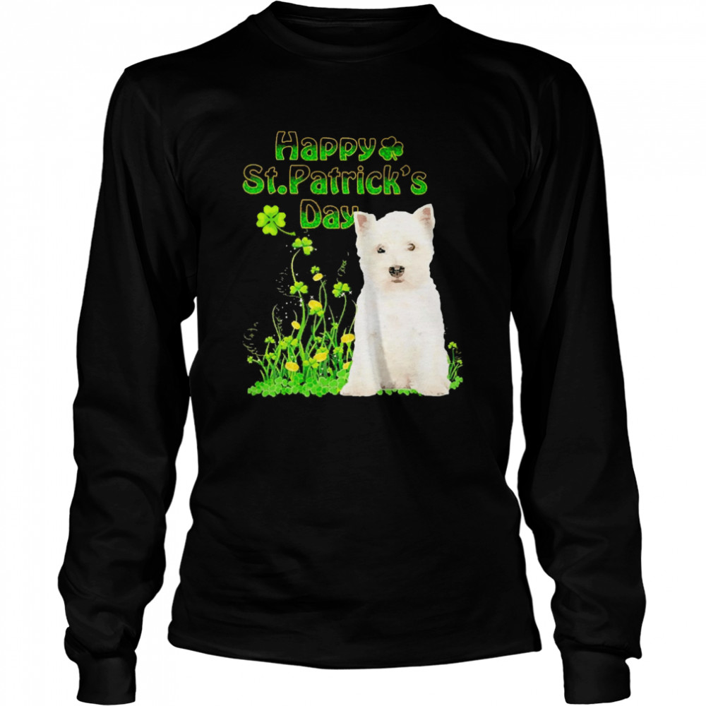 Happy St. Patrick’s Day Patrick Gold Grass West Highland White Terrier Dog  Long Sleeved T-shirt