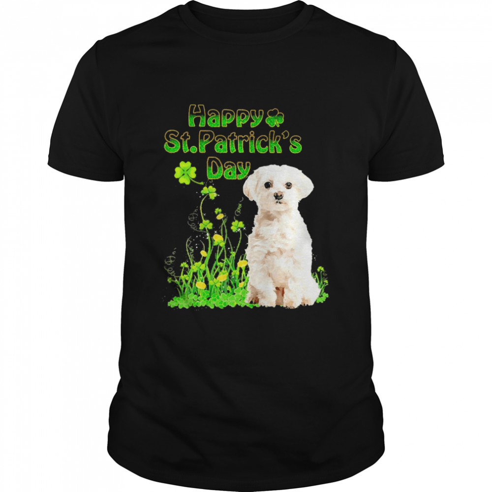 Happy St. Patrick’s Day Patrick Gold Grass White Maltese Dog Shirt