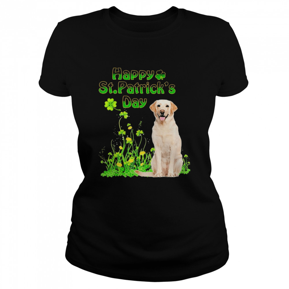 Happy St. Patricks Day Patrick Gold Grass Yellow Labrador Dog  Classic Women's T-shirt