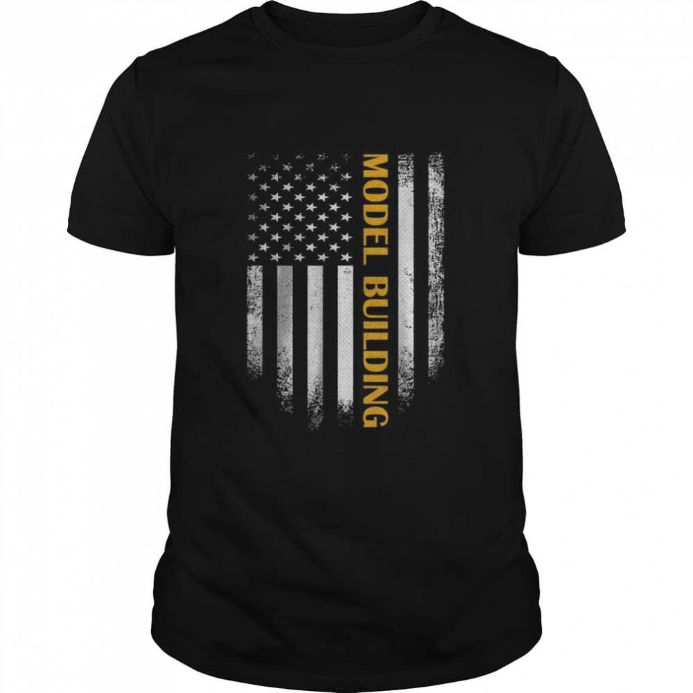 Vintage USA American Flag Building Models T-Shirt