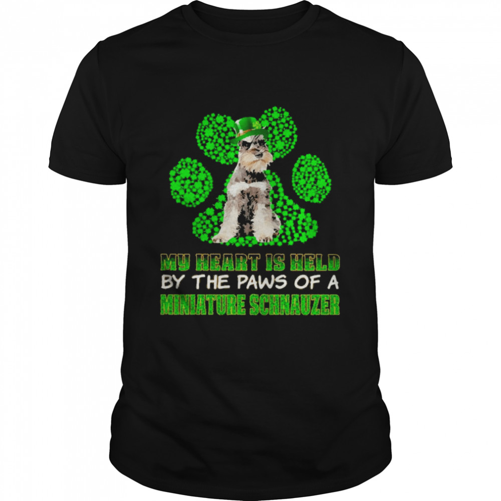 St Patrick’s Day My Heart Is Held By The Paws Of A Grey Miniature Schnauzer Shirt