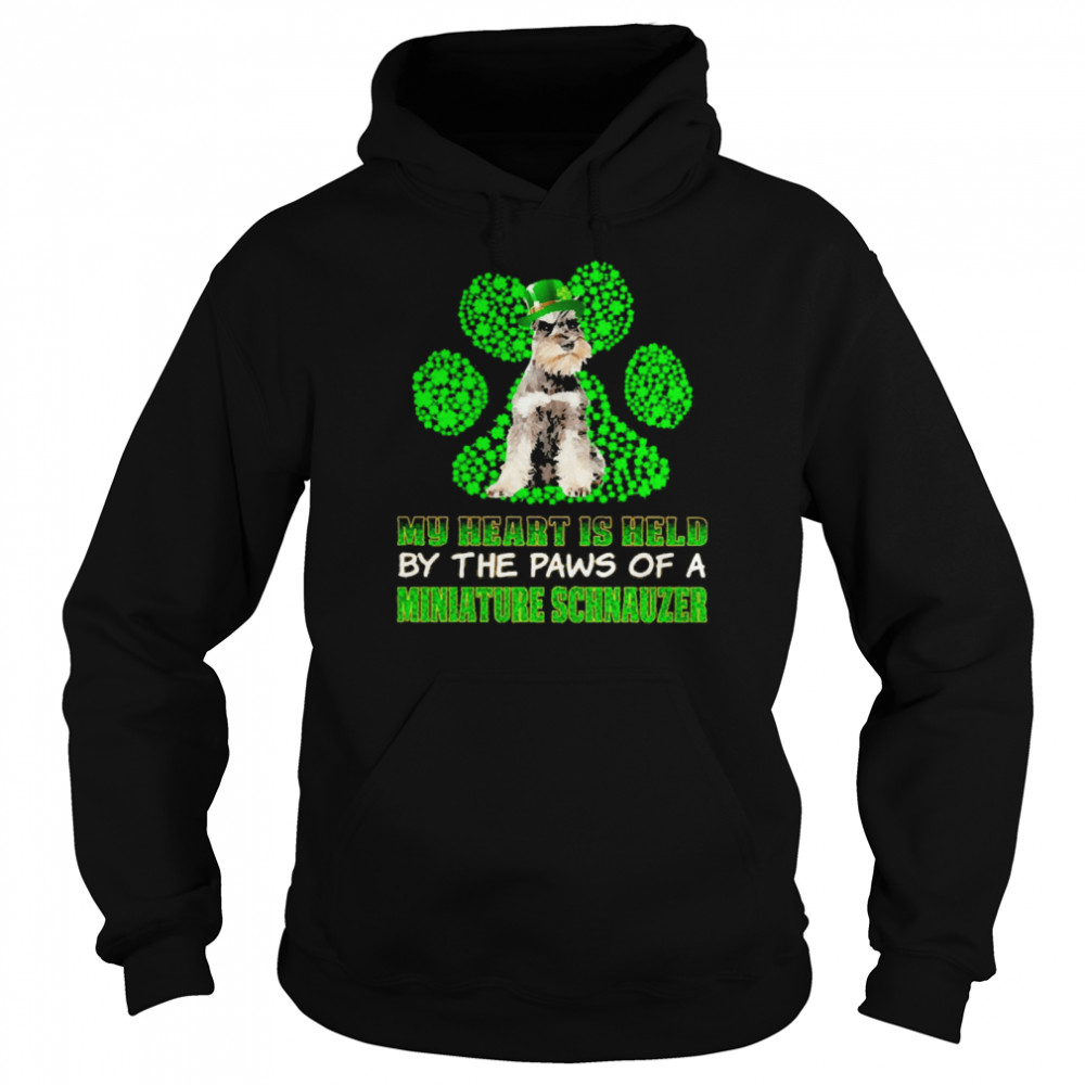 St Patrick’s Day My Heart Is Held By The Paws Of A Grey Miniature Schnauzer  Unisex Hoodie