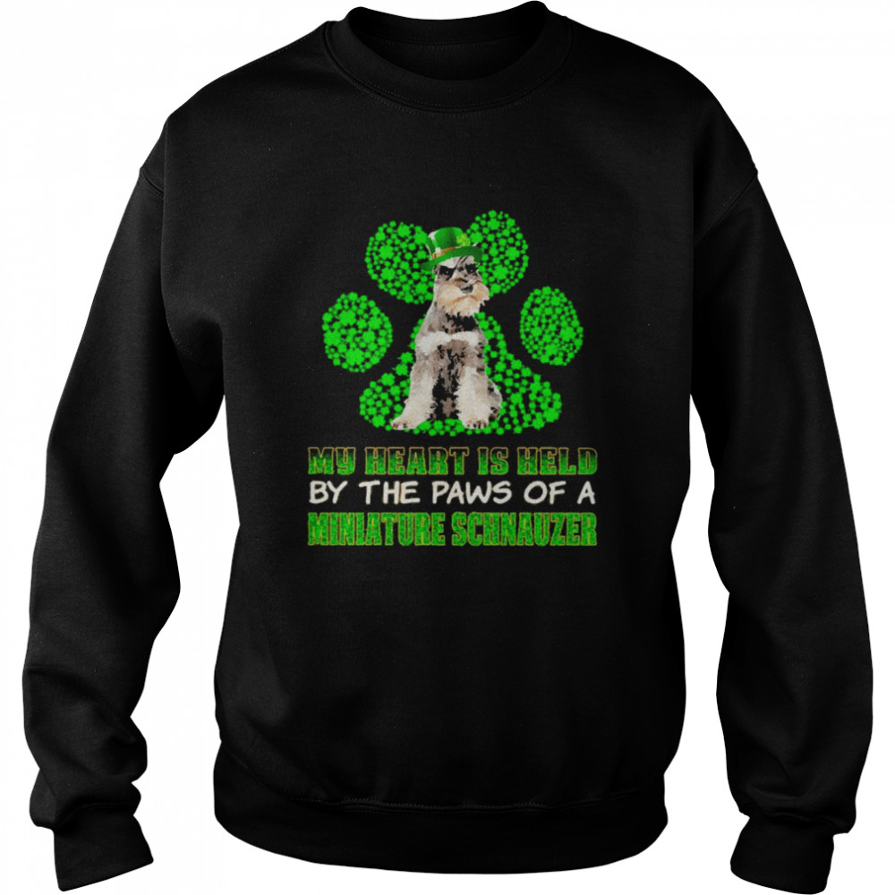 St Patrick’s Day My Heart Is Held By The Paws Of A Grey Miniature Schnauzer  Unisex Sweatshirt