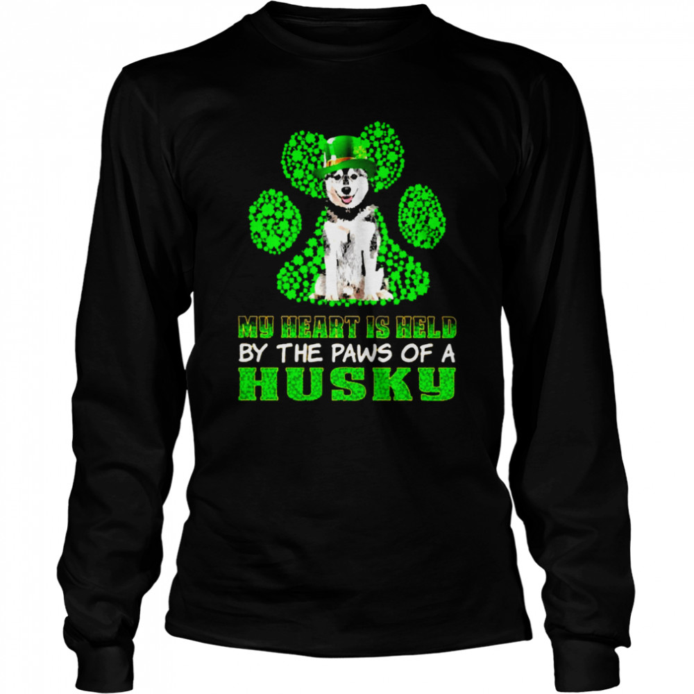 St Patrick’s Day My Heart Is Held By The Paws Of A Husky  Long Sleeved T-shirt