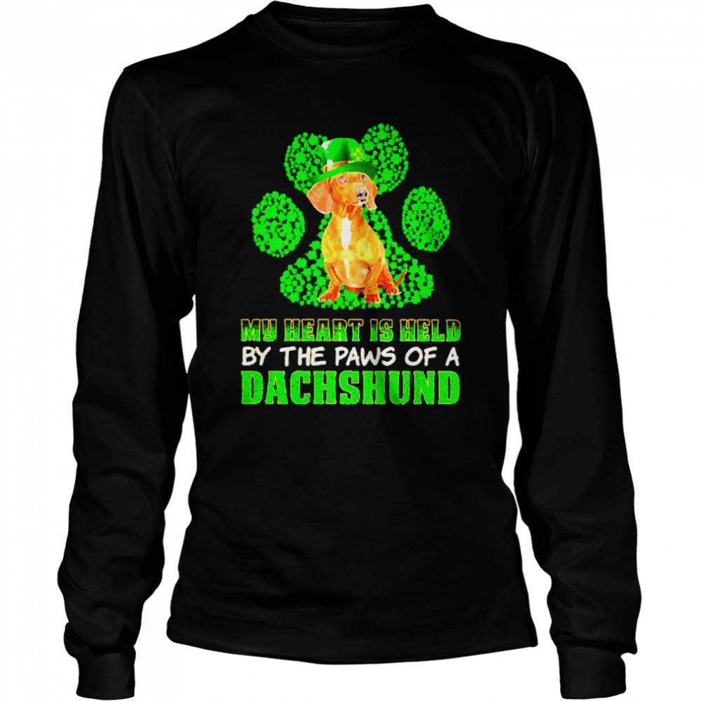 St Patrick’s Day My Heart Is Held By The Paws Of A Red Dachshund  Long Sleeved T-shirt