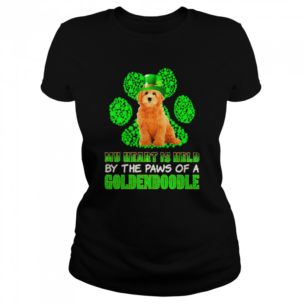 St Patrick’s Day My Heart Is Held By The Paws Of A Red Goldendoodle  Classic Women's T-shirt