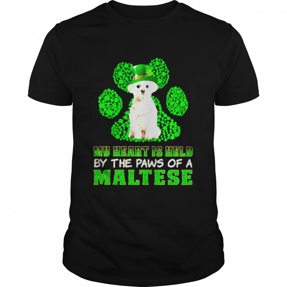 St Patrick’s Day My Heart Is Held By The Paws Of A White Maltese  Classic Men's T-shirt