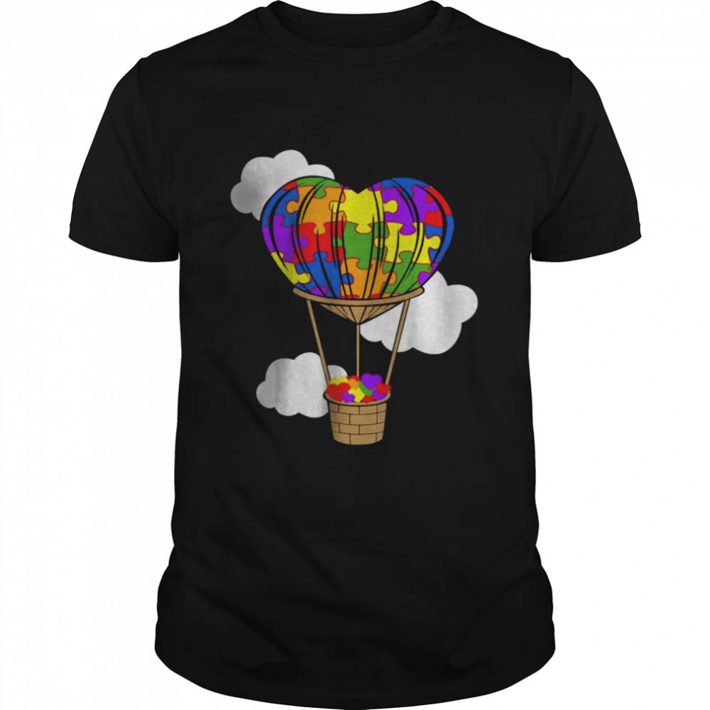Hot Air Balloon Autism Awareness Cute Heart Puzzle Piece T-Shirt