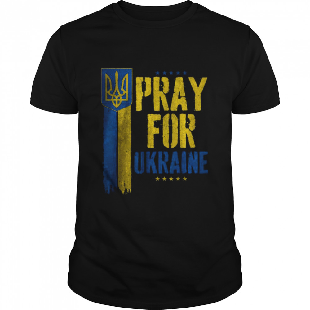 Pray For Ukraine Vintage US Ukraine Flag Support Ukrainian T-Shirt