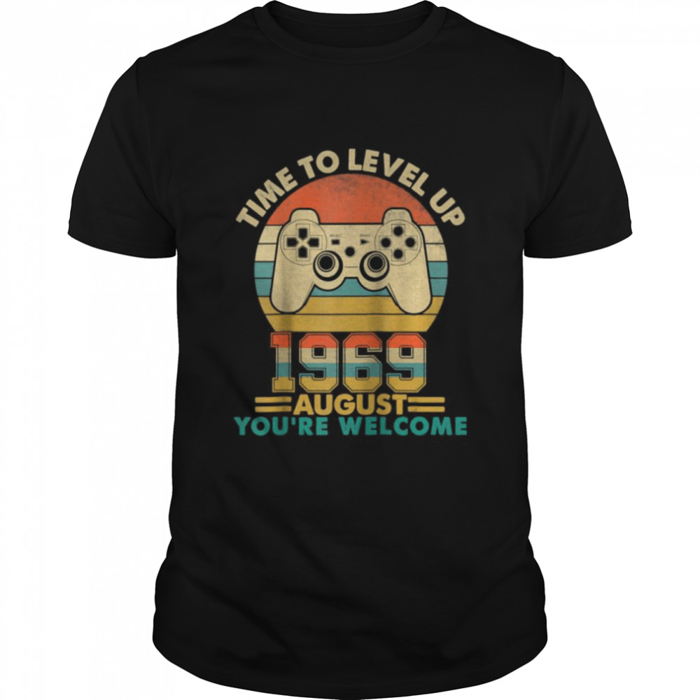 Vintage 1969 August 53 Years Old Video Gamer 53th Birthday Shirt