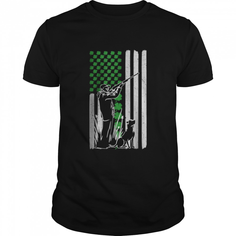 Hunting Duck With Gun St Patricks Day USA Flag Hunter T-Shirt