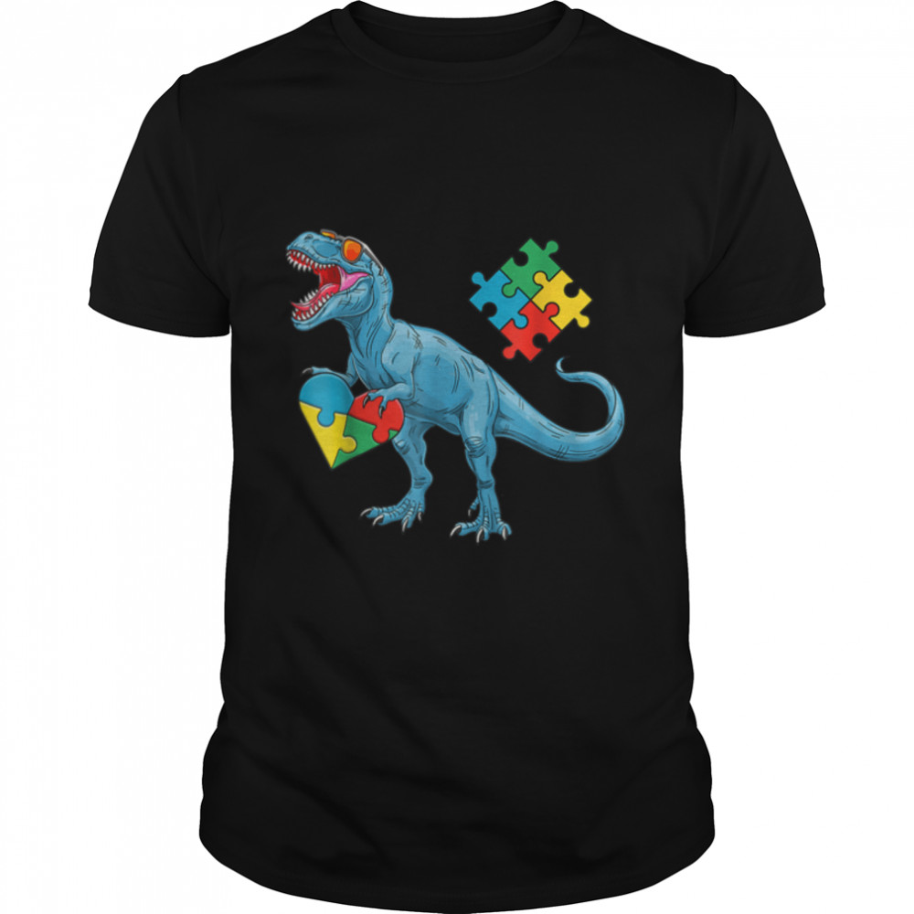 Dinosaur Puzzle Piece Shirt Autism Awareness Men Boys Kids T-Shirt B09VC49DKF