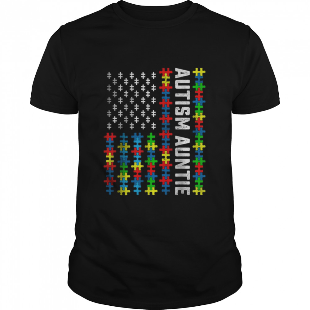Autism Auntie Awareness for I’m A Proud Aunt Vintage US Flag Shirt