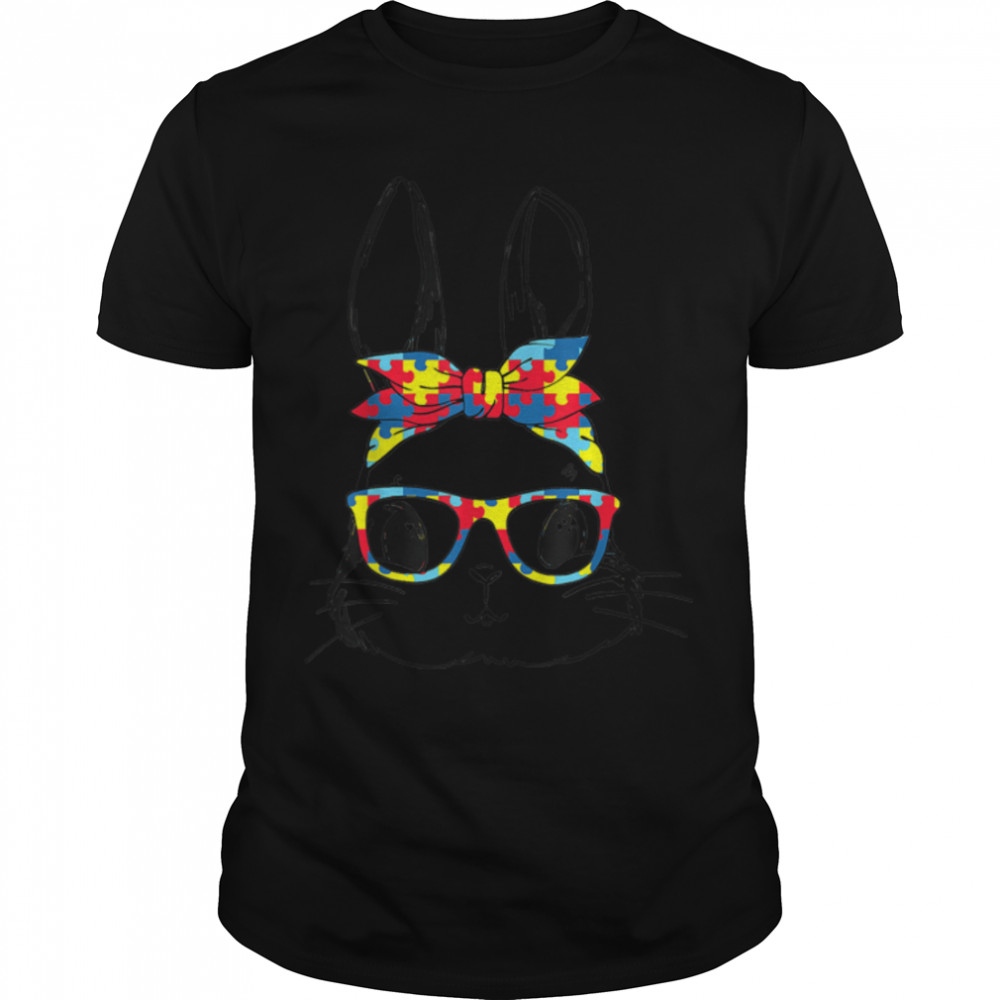 Easter Day Cute Bunny Face Autism Glasses Headband Happy T-Shirt B09VP7NL8J