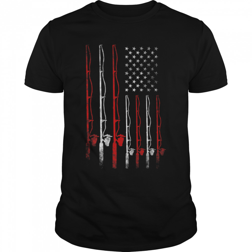 American Flag Fishing Rod Fishing Lover (On Back) T-Shirt B09VZ3G5YF