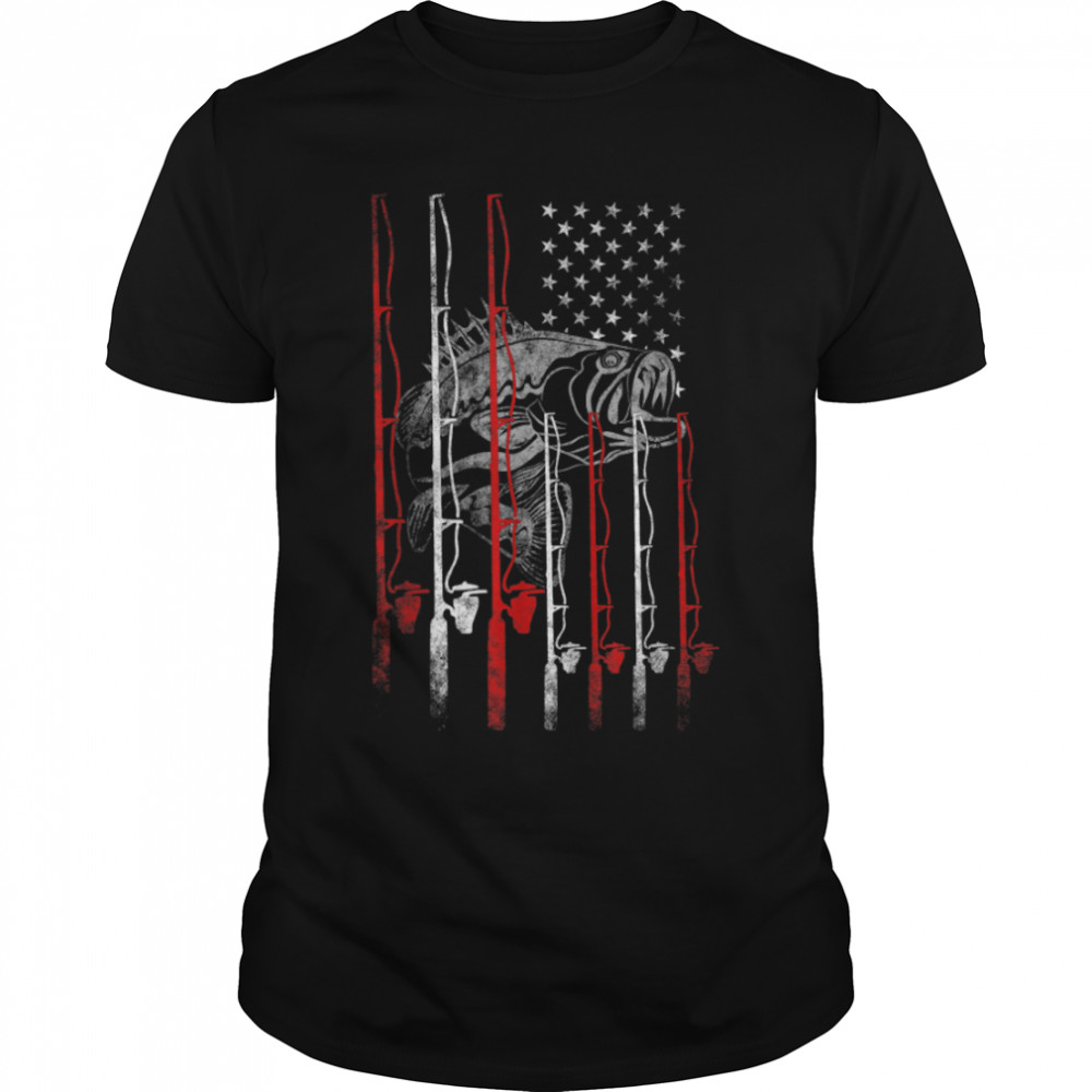 American Flag Fishing Rod Fishing Lover T-Shirt B09VZ31L4H